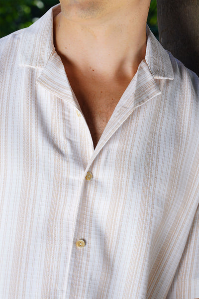 Men's Beige Stripe Drop Shoulder Shirt