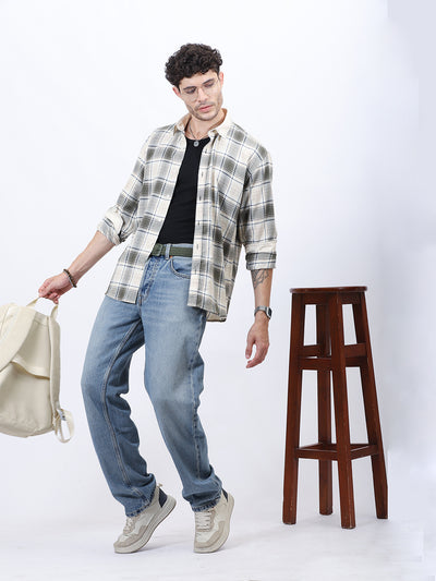 Retro Grove: Contrast Collar Check Shirt