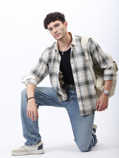 Retro Grove: Contrast Collar Check Shirt