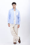 Men’s Blue & White Vertical Striped Shirt with Contrast Pocket