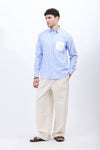 Men’s Blue & White Vertical Striped Shirt with Contrast Pocket