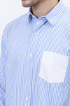Men’s Blue & White Vertical Striped Shirt with Contrast Pocket