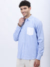 Men’s Blue & White Vertical Striped Shirt with Contrast Pocket