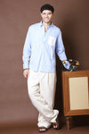 Men’s Blue & White Vertical Striped Shirt with Contrast Pocket