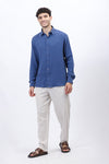 Blue Lightweight Gauze Button-Up