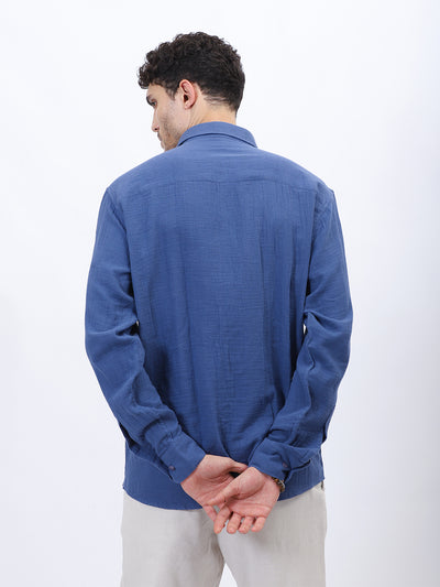 Blue Lightweight Gauze Button-Up