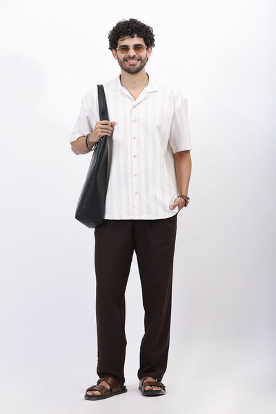 Men's Beige Stripe Drop Shoulder Shirt