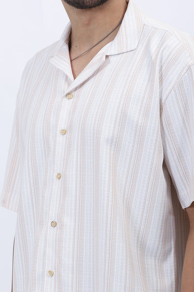 Men's Beige Stripe Drop Shoulder Shirt