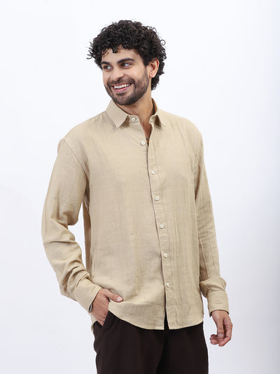 Beige Lightweight Gauze Button-Up