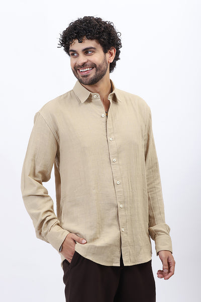 Beige Lightweight Gauze Button-Up