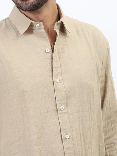 Beige Lightweight Gauze Button-Up