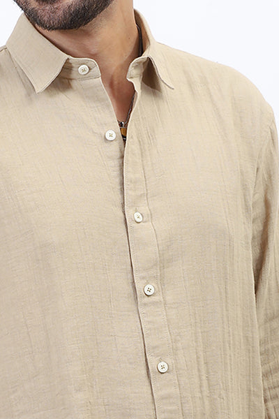Beige Lightweight Gauze Button-Up