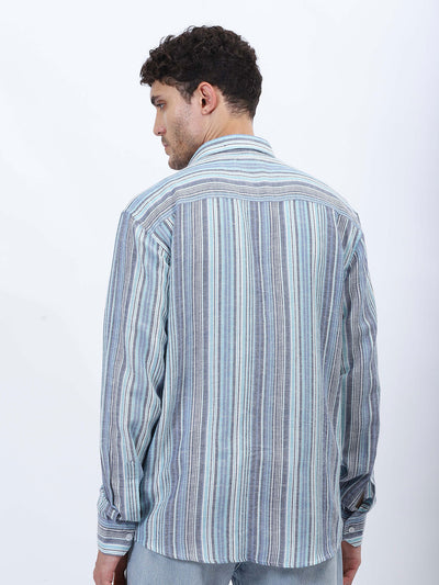 Sky Gray Multi-Stripe Linen Shirt