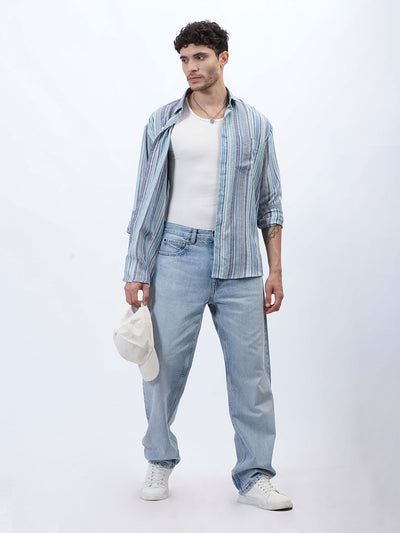 Sky Gray Multi-Stripe Linen Shirt