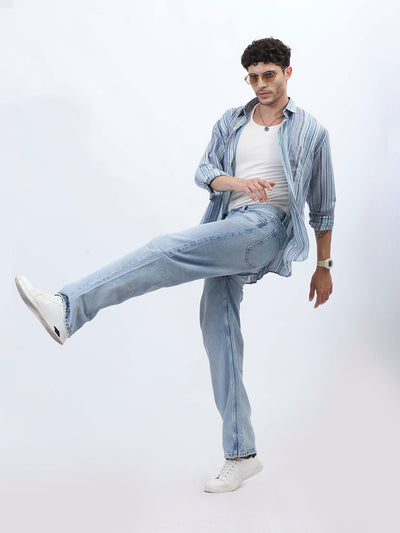 Sky Gray Multi-Stripe Linen Shirt