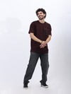 Premium Loop Knit T-Shirt in Maroon with Modern Chest Print