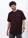 Premium Loop Knit T-Shirt in Maroon with Modern Chest Print
