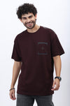 Premium Loop Knit T-Shirt in Maroon with Modern Chest Print