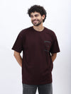 Premium Loop Knit T-Shirt in Maroon with Modern Chest Print