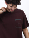 Premium Loop Knit T-Shirt in Maroon with Modern Chest Print