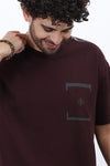 Premium Loop Knit T-Shirt in Maroon with Modern Chest Print