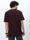 Premium Loop Knit T-Shirt in Maroon with Modern Chest Print