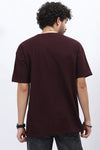 Premium Loop Knit T-Shirt in Maroon with Modern Chest Print