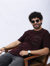 Premium Loop Knit T-Shirt in Maroon with Modern Chest Print