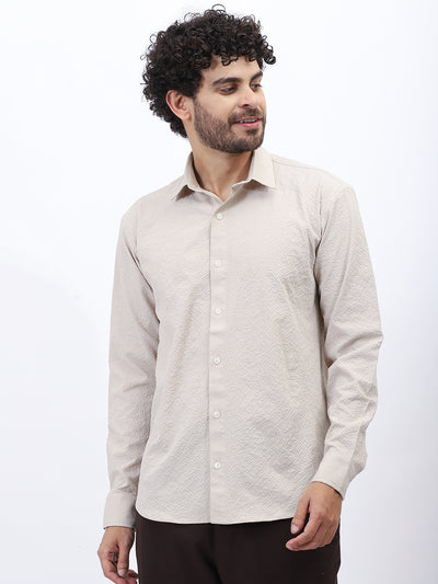 Textured Casual Shirt in Neutral Beige