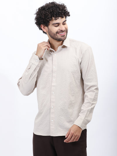 Textured Casual Shirt in Neutral Beige