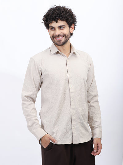Textured Casual Shirt in Neutral Beige