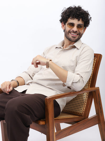 Textured Casual Shirt in Neutral Beige