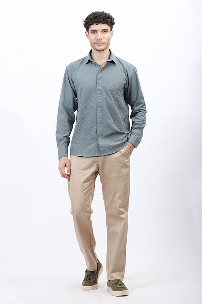 Textured Casual Shirt in Olive Green
