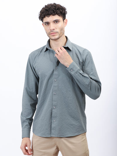 Textured Casual Shirt in Olive Green