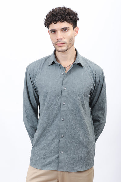 Textured Casual Shirt in Olive Green