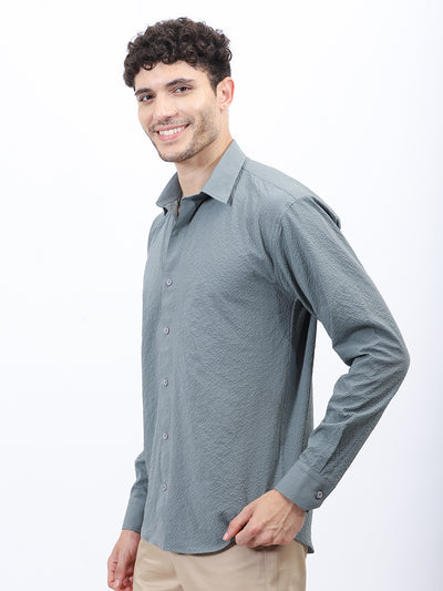 Textured Casual Shirt in Olive Green