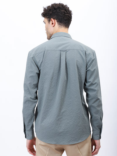 Textured Casual Shirt in Olive Green