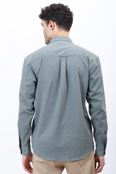 Textured Casual Shirt in Olive Green