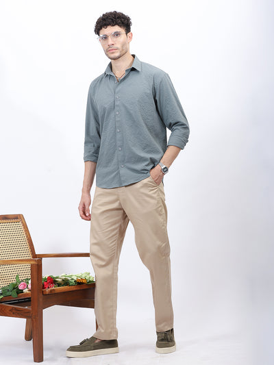 Textured Casual Shirt in Olive Green