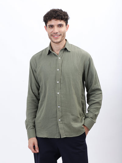 Olive Green Lightweight Gauze Button-Up