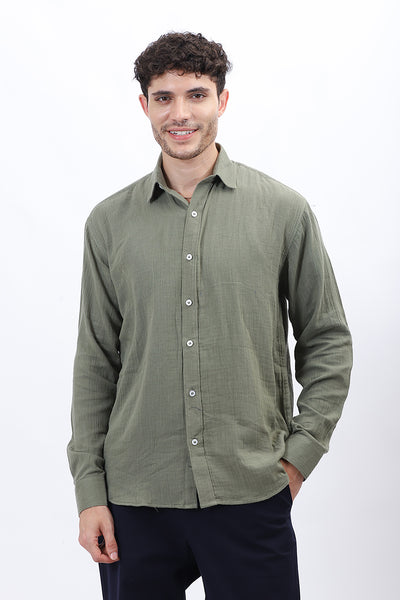 Olive Green Lightweight Gauze Button-Up