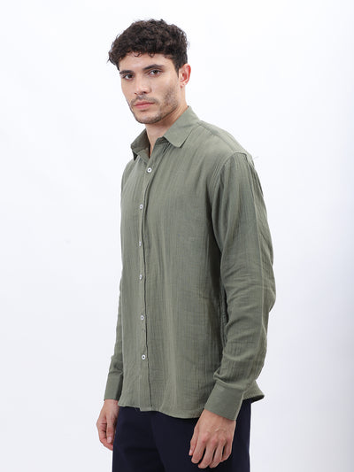 Olive Green Lightweight Gauze Button-Up