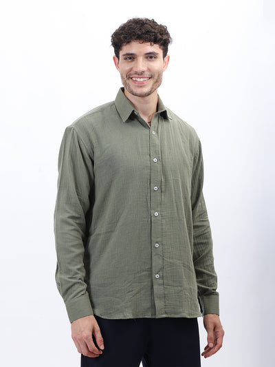 Olive Green Lightweight Gauze Button-Up