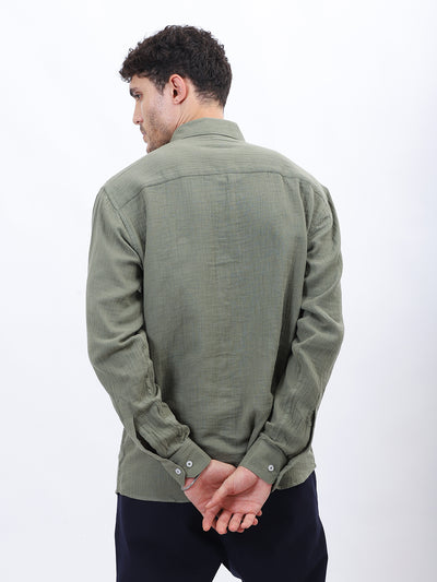 Olive Green Lightweight Gauze Button-Up