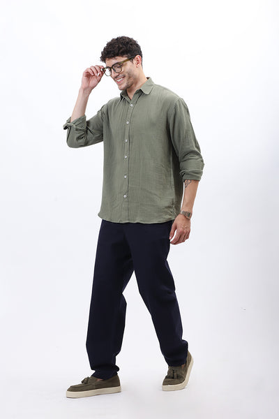 Olive Green Lightweight Gauze Button-Up