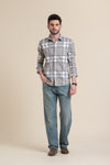 men-casual-shirts-gray-checkered-shirt