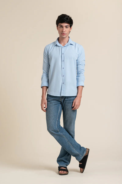 Sky Blue Solid Cotton Shirt – Clean & Crisp