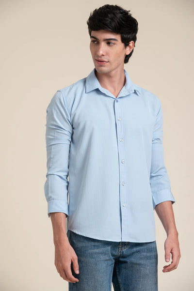 Sky Blue Solid Cotton Shirt – Clean & Crisp