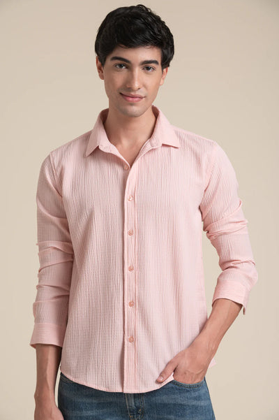 Blush Pink Crinkle Textured Shirt – Soft & Stylish