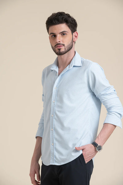 Sky Blue Textured Cotton Shirt – Cool Hue, Crisp Look